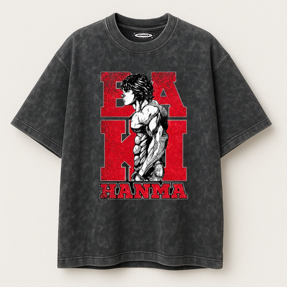 BAKI | Camiseta Premium Oversize Efecto Acid Wash (220g)