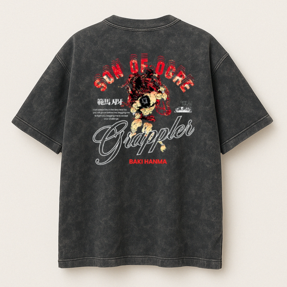 BAKI | Camiseta Premium Oversize Efecto Acid Wash (220g)